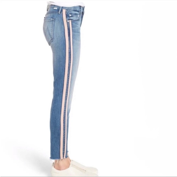 Mother The Looker Ankle Fray Thunderstruck Racer Pink Stripe Skinny Jeans 25 - Picture 7 of 10